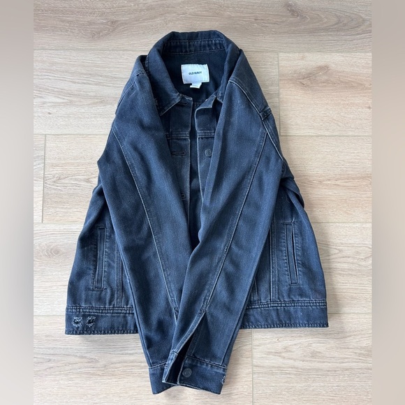 Old Navy Black Distressed Denim Jean Jacket Women’s Size Medium - Picture 3 of 6